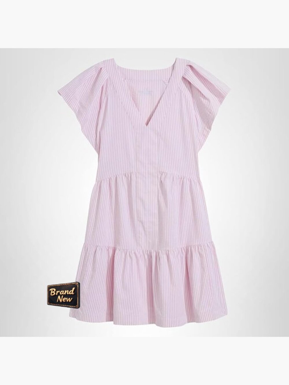 Striped V-Neck Ruffle Sleeve Dress Flowy A-Line Mid-Thigh